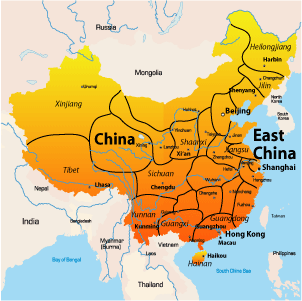 map of east china asia