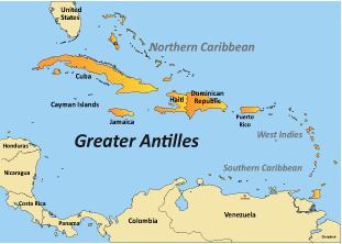 map of greater antilles showing tourist highlights