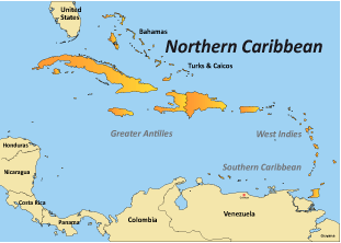map of northern caribbean showing tourist highlights
