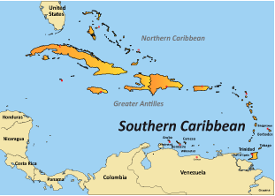 map of southern caribbean showing tourist highlights