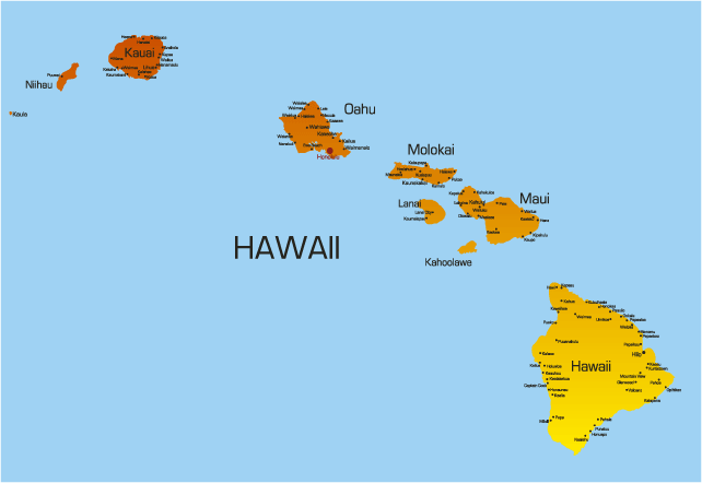 Hawaii Islands Map Showing Attractions & Accommodation