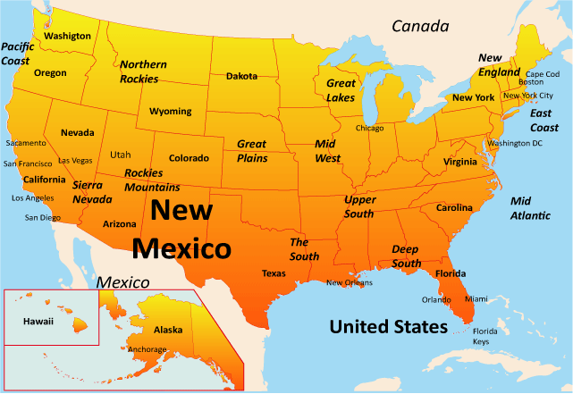 New Mexico Map Showing Attractions & Accommodation